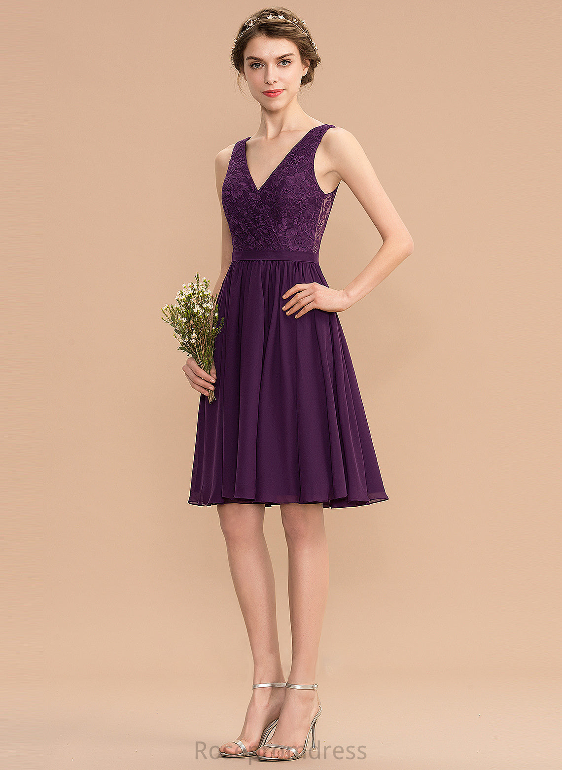 Length A-Line Ruffle Knee-Length V-neck Fabric Silhouette Neckline Embellishment Ireland Bridesmaid Dresses