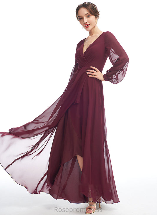 Fabric V-neck Length Asymmetrical Embellishment A-Line Ruffle Silhouette Neckline Marisa A-Line/Princess Short Sleeves Bridesmaid Dresses