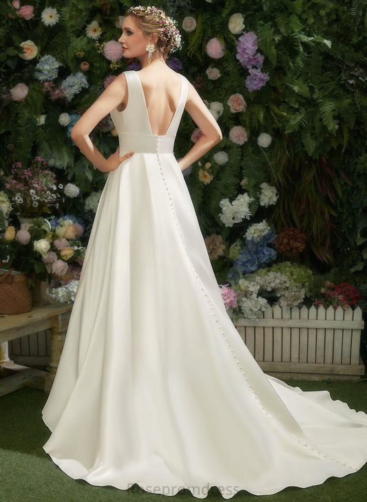 Scoop Neck Satin Court Wedding Dresses Wedding Dress Abril A-Line Train