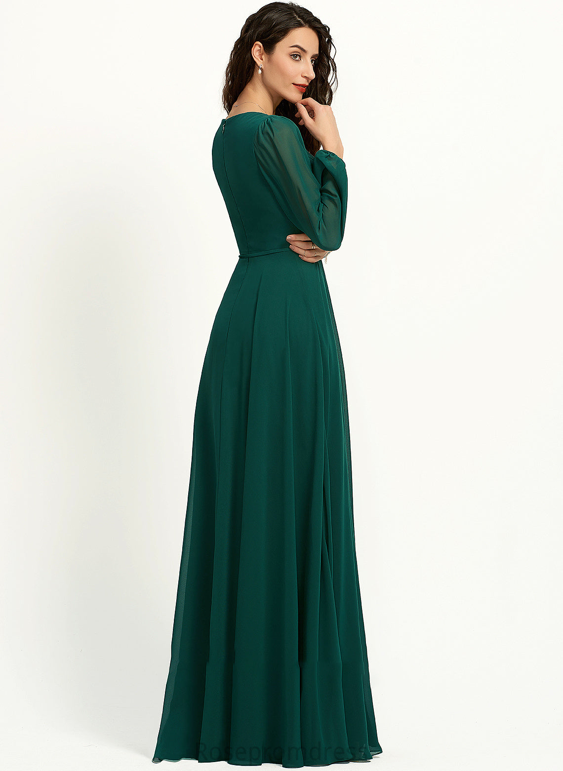 A-Line Floor-Length Fabric SplitFront Neckline Embellishment Silhouette V-neck Length Guadalupe V-Neck A-Line/Princess Bridesmaid Dresses
