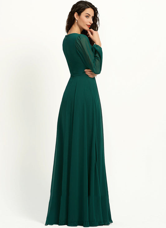 A-Line Floor-Length Fabric SplitFront Neckline Embellishment Silhouette V-neck Length Guadalupe V-Neck A-Line/Princess Bridesmaid Dresses