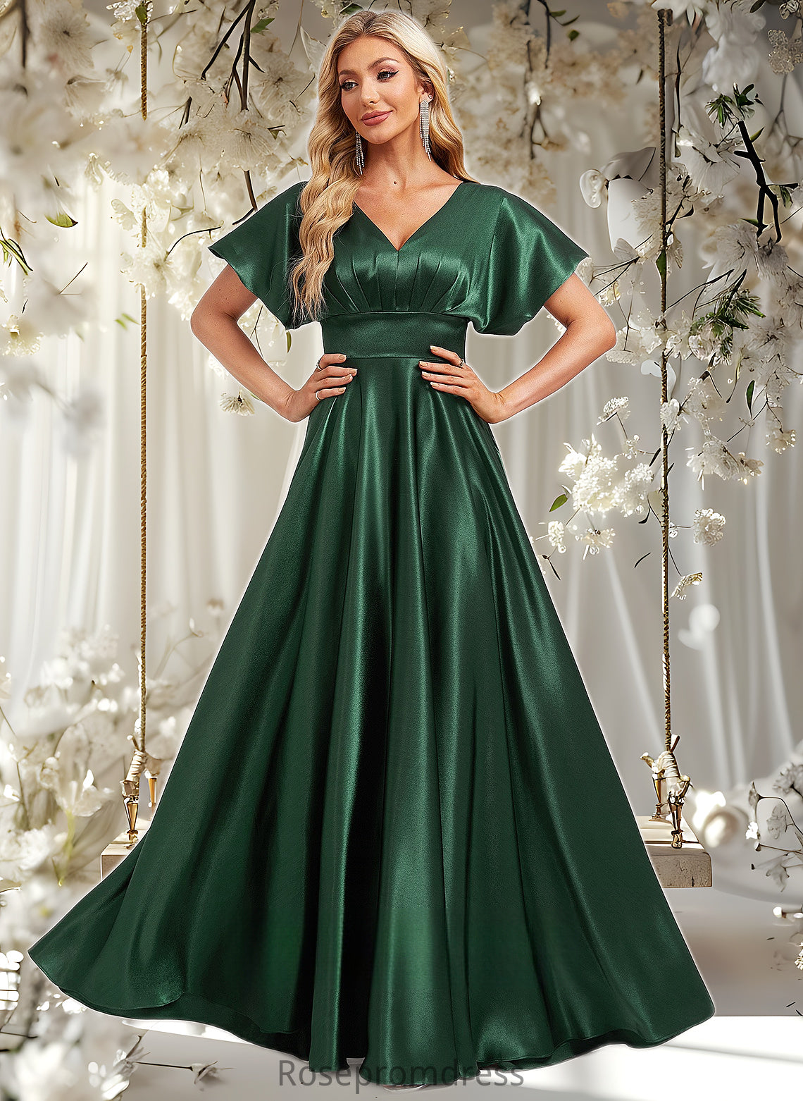Haley A-line V-Neck Floor-Length Stretch Satin Bridesmaid Dress DSP0025782