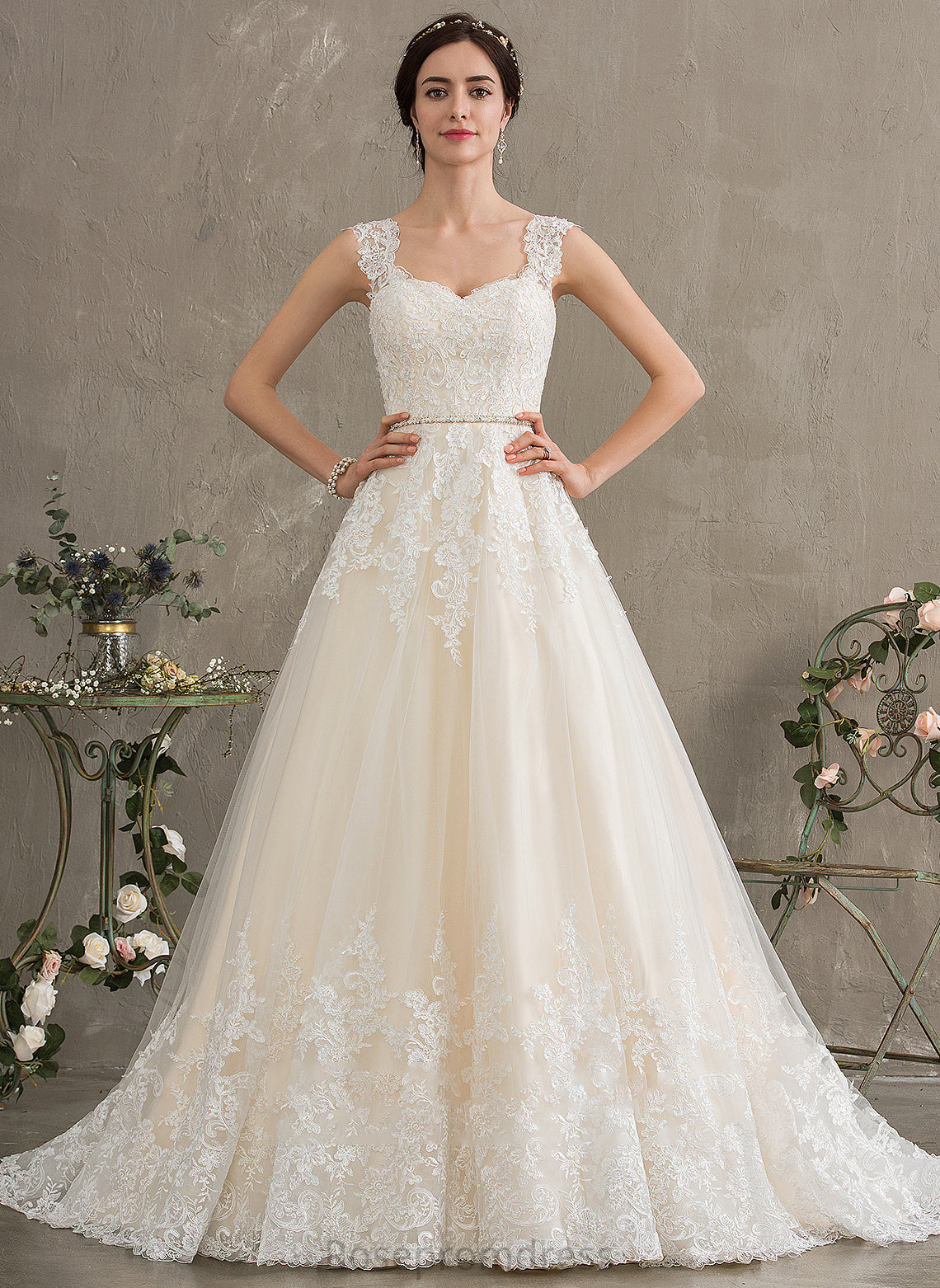 Sequins Wedding Dresses Tulle Wedding Ball-Gown/Princess Dress Harper Train Sweetheart Court With Beading