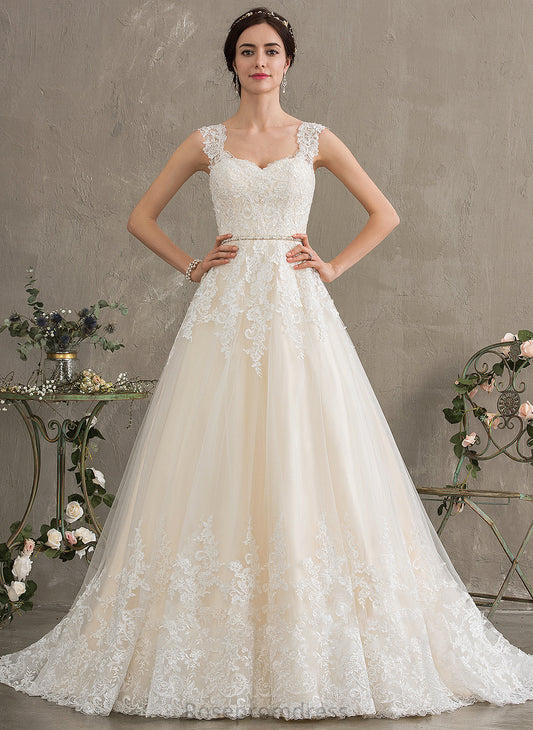 Sequins Wedding Dresses Tulle Wedding Ball-Gown/Princess Dress Harper Train Sweetheart Court With Beading