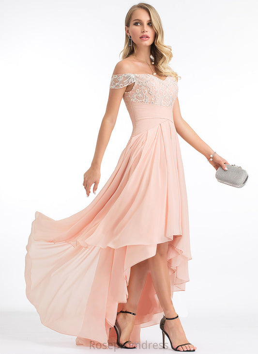 Ashanti Asymmetrical Dress Chiffon With Off-the-Shoulder A-Line Wedding Dresses Wedding Sequins