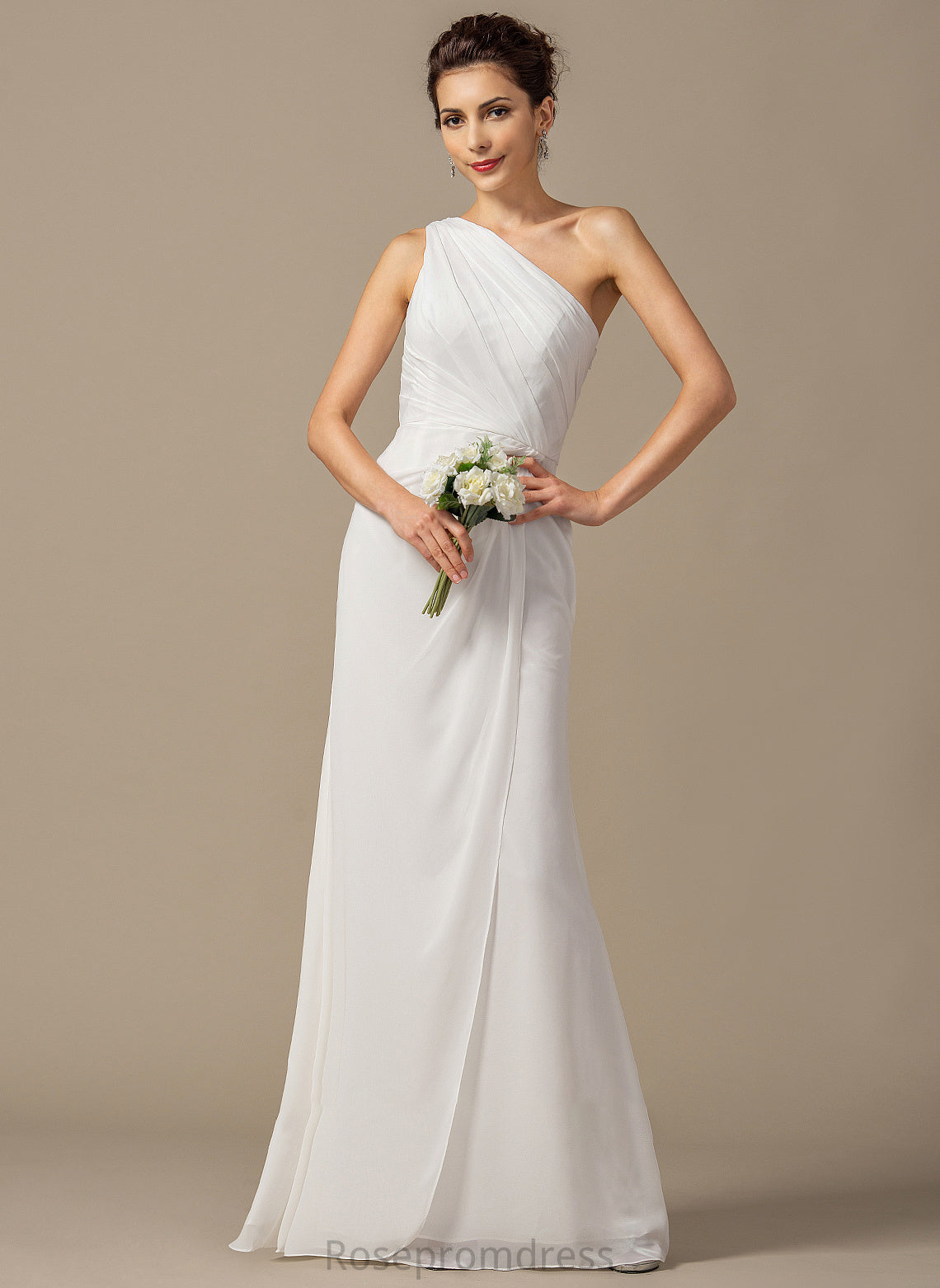 Floor-Length Ruffle Length Embellishment Fabric Neckline Sheath/Column One-Shoulder Silhouette Hillary Bridesmaid Dresses