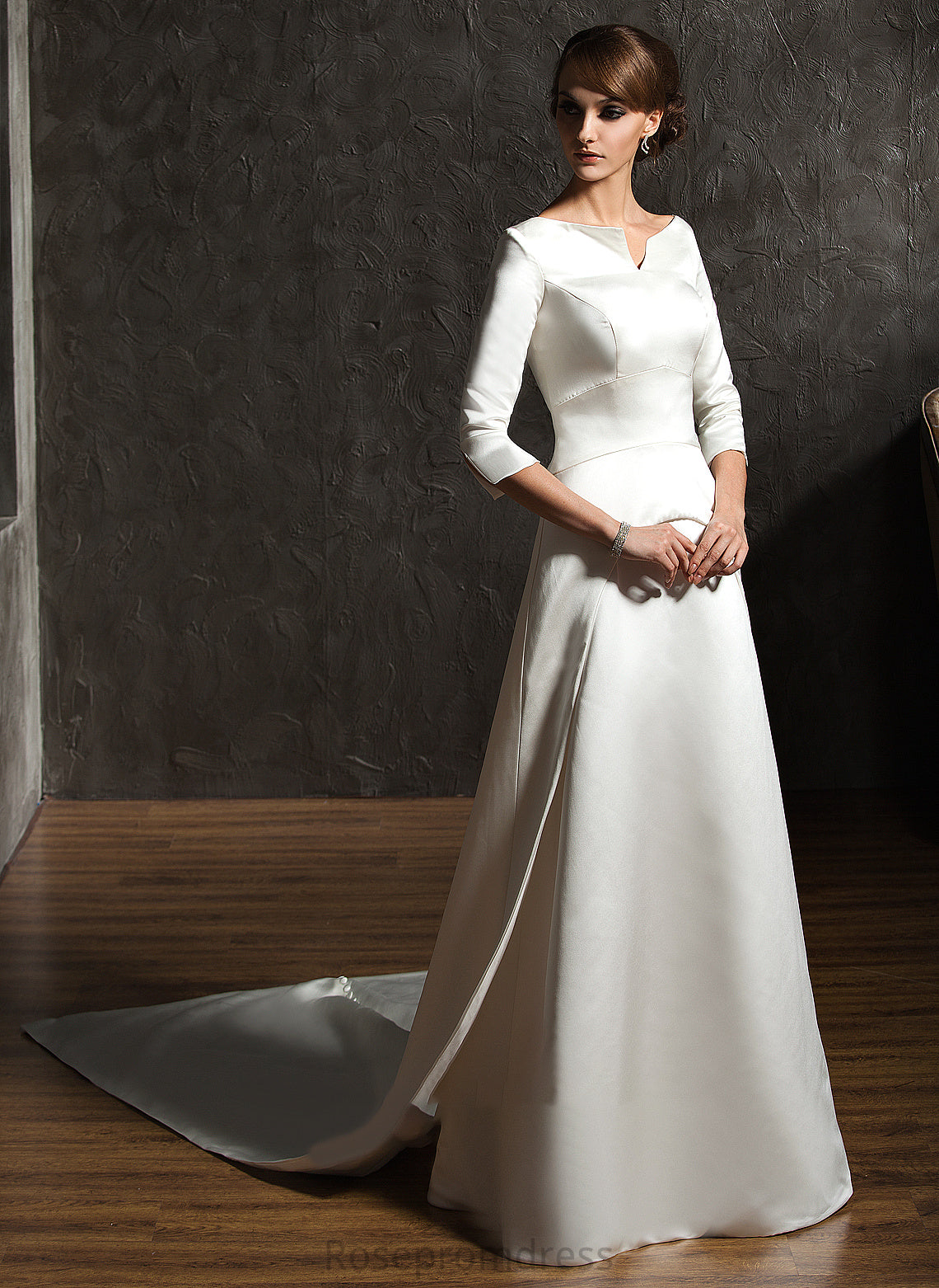 Satin A-Line Lorna Watteau Dress Wedding Train Wedding Dresses