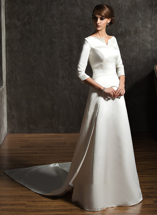 Satin A-Line Lorna Watteau Dress Wedding Train Wedding Dresses