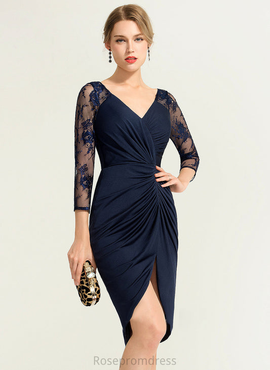 V-neck Lace Jersey Sheath/Column Asymmetrical With Cocktail Paola Dress Cocktail Dresses Ruffle