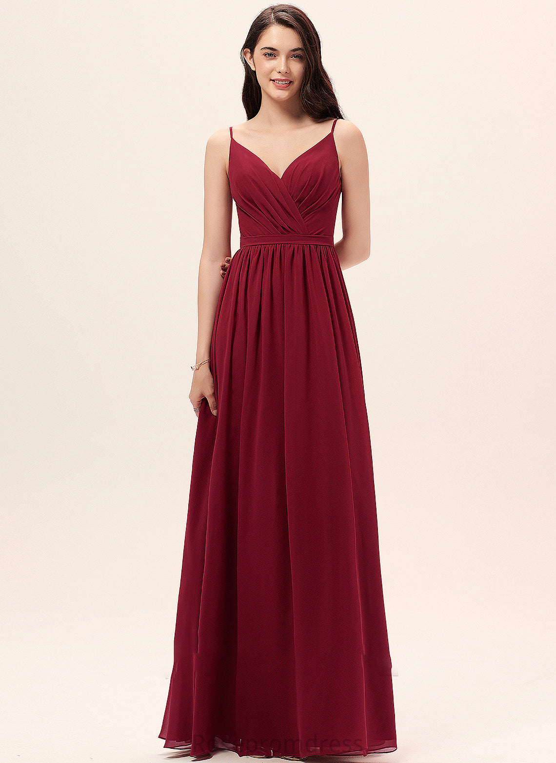 Ruffle Lace Silhouette A-Line Fabric Neckline Floor-Length Length Embellishment V-neck Halle Sleeveless Bridesmaid Dresses