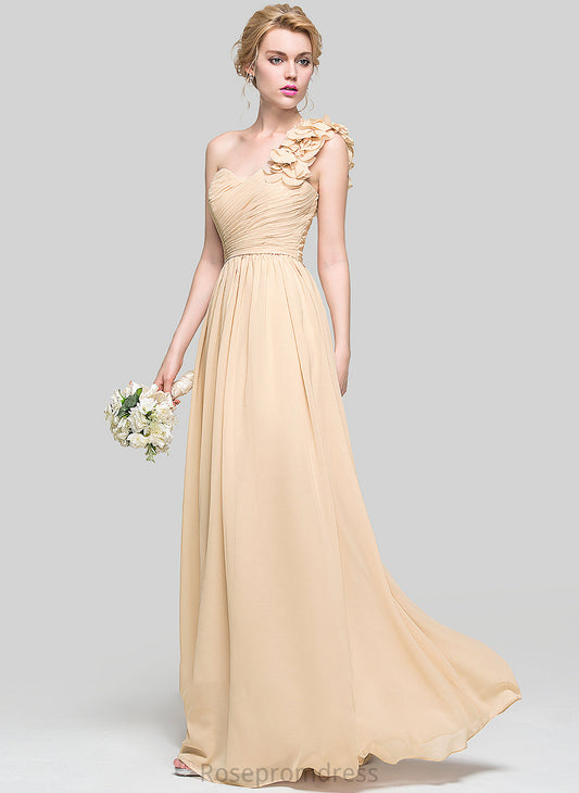 Length Ruffle Silhouette A-Line One-Shoulder Embellishment Floor-Length Neckline Flower(s) Fabric Gill V-Neck Bridesmaid Dresses