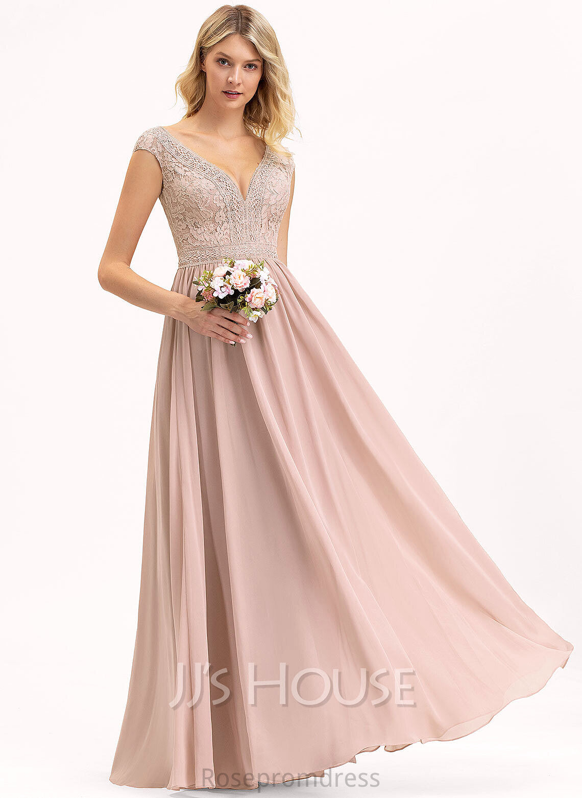 Silhouette Lace Straps Fabric A-Line Length V-neck Floor-Length Neckline Dixie V-Neck A-Line/Princess Bridesmaid Dresses