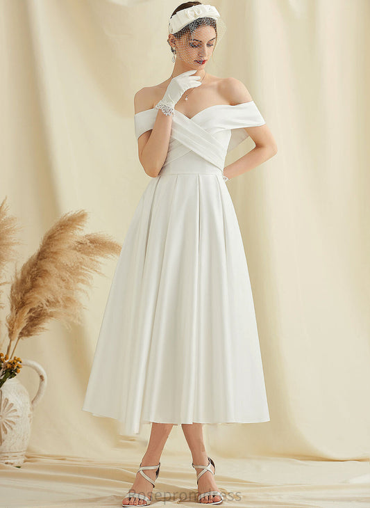 Satin Pockets A-Line Dress Tea-Length Juliana With Wedding Wedding Dresses