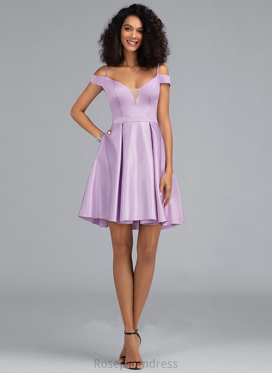 With Short/Mini Pockets Off-the-Shoulder Homecoming A-Line Homecoming Dresses Dress Satin Jaida Bow(s)