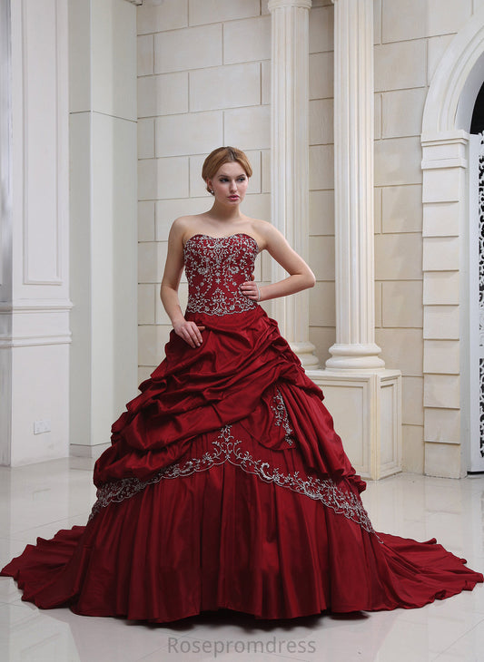Embroidered Ball-Gown/Princess Royal Train Ruffle Dress Taffeta Susanna Sweetheart Wedding Dresses With Wedding Beading