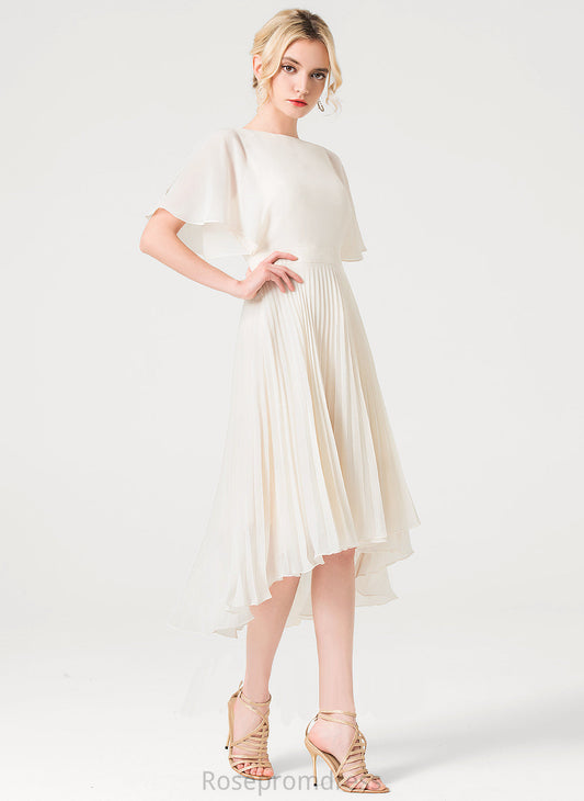 Asymmetrical Dress With Wedding Jayleen A-Line Neck Wedding Dresses Scoop Chiffon Pleated