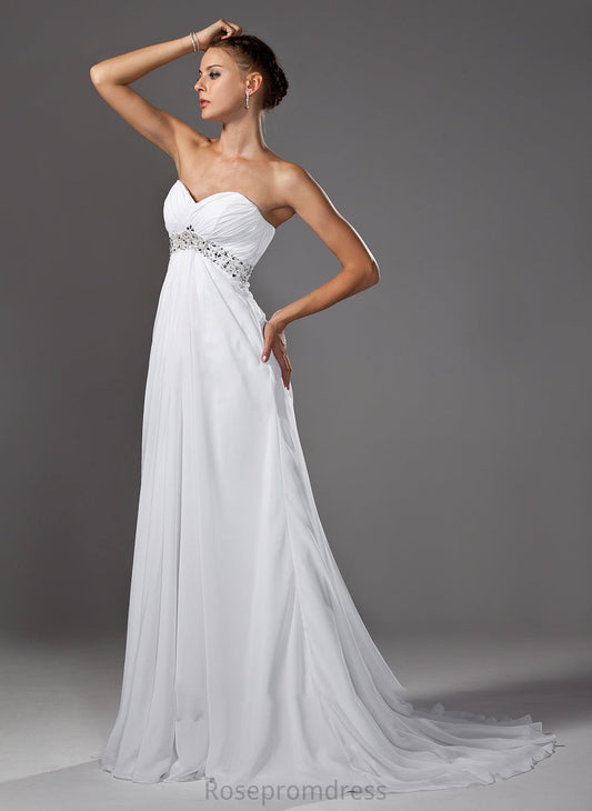 Beading Wedding Ruffle Empire Wedding Dresses Sweep Chasity Train With Sweetheart Chiffon Dress