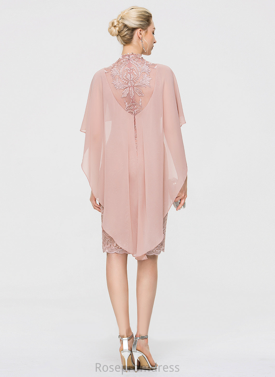 High Felicity Knee-Length Cocktail Dresses Sheath/Column Lace Chiffon Dress Neck Cocktail