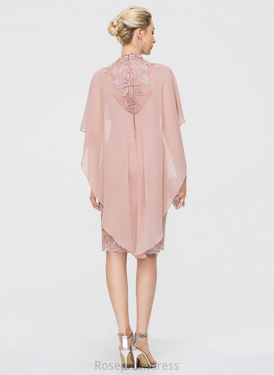 High Felicity Knee-Length Cocktail Dresses Sheath/Column Lace Chiffon Dress Neck Cocktail