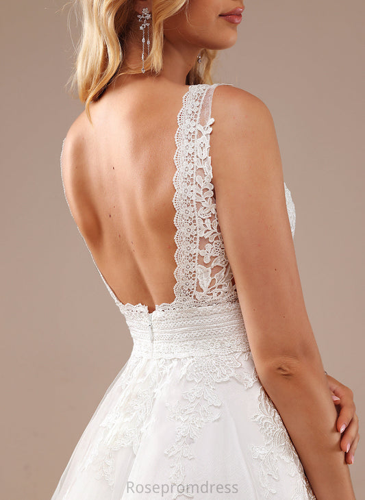 Addyson Tulle A-Line Dress Lace Lace V-neck With Knee-Length Wedding Dresses Wedding