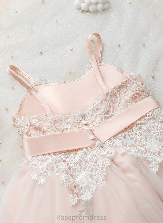 With A-Line Scalloped Flower Girl Dresses Raegan Flower Tulle Knee-length Bow(s) Sleeveless Neck Girl Dress