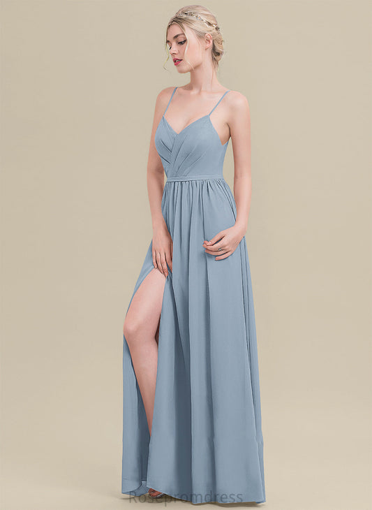 Sweetheart Ruffle A-Line Length Embellishment SplitFront Floor-Length Fabric Neckline Silhouette Abbie Straps Bridesmaid Dresses