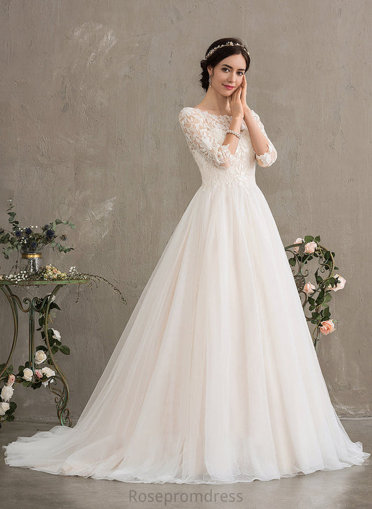 Ball-Gown/Princess Dress Neck Wedding Tulle Sequins Wedding Dresses Train With Scoop Court Lillie