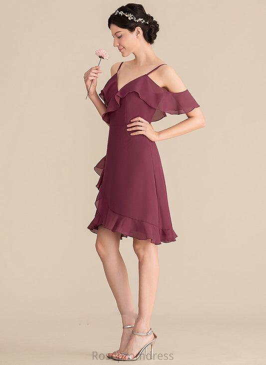 Embellishment Silhouette Knee-Length V-neck Fabric CascadingRuffles Length Neckline A-Line Breanna Bridesmaid Dresses