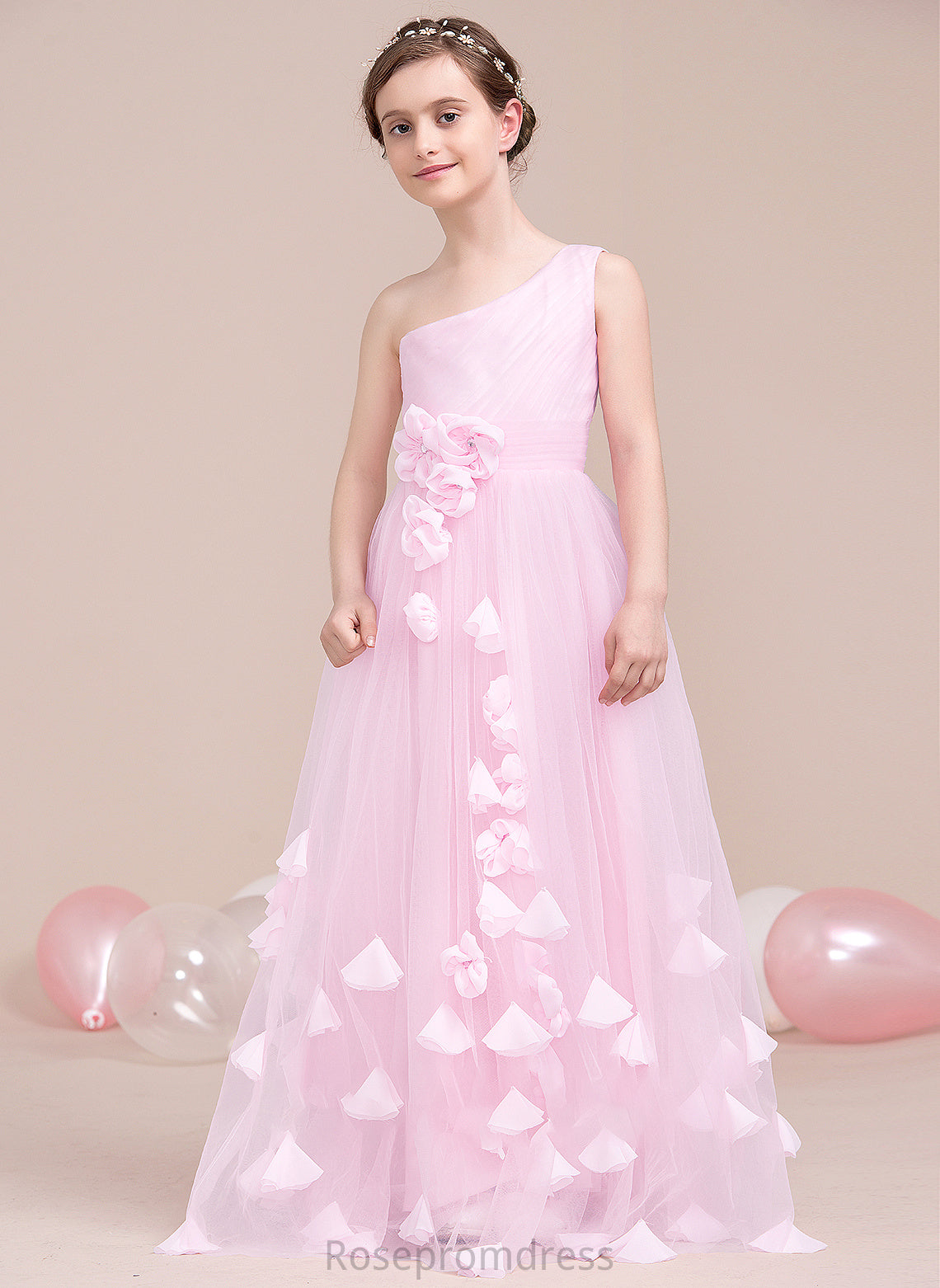 One-Shoulder A-Line Ruffle Flower(s) With Anabel Junior Bridesmaid Dresses Floor-Length Tulle