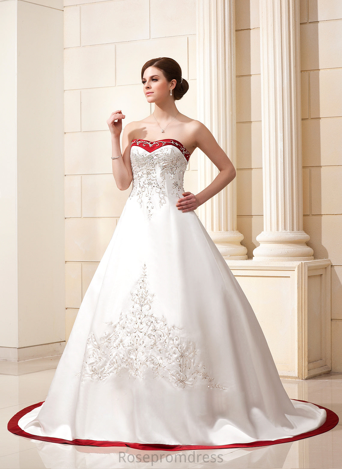 Alia Train Ball-Gown/Princess With Beading Sash Wedding Dresses Sequins Dress Wedding Sweetheart Satin Chapel Embroidered