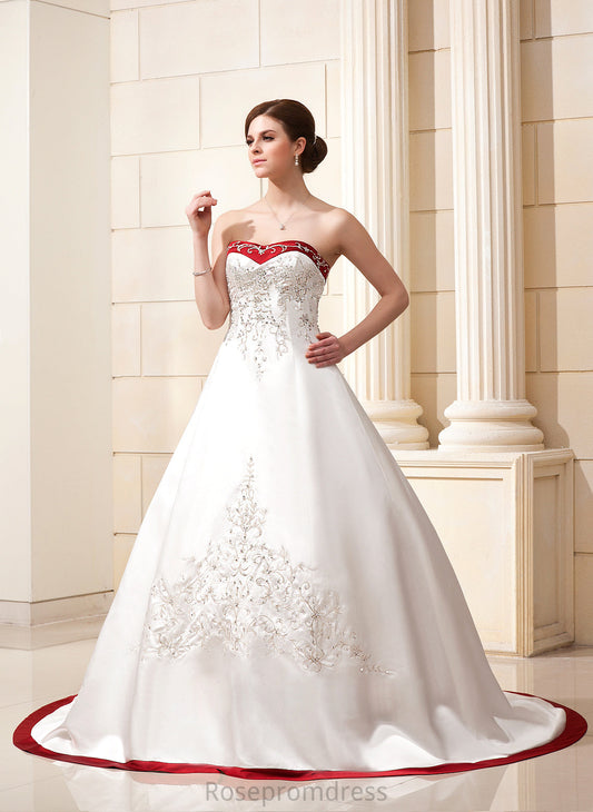 Alia Train Ball-Gown/Princess With Beading Sash Wedding Dresses Sequins Dress Wedding Sweetheart Satin Chapel Embroidered