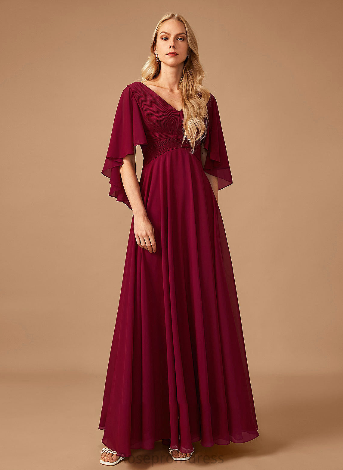 Silhouette A-Line Neckline Length Ruffle Floor-Length Embellishment V-neck Fabric Jacquelyn Bridesmaid Dresses