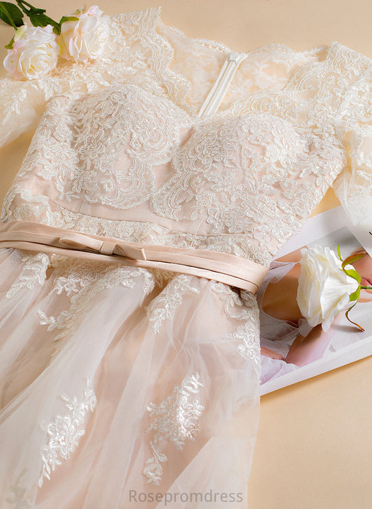 Satin Maisie Asymmetrical A-Line Wedding Dresses Lace Dress Wedding Tulle V-neck