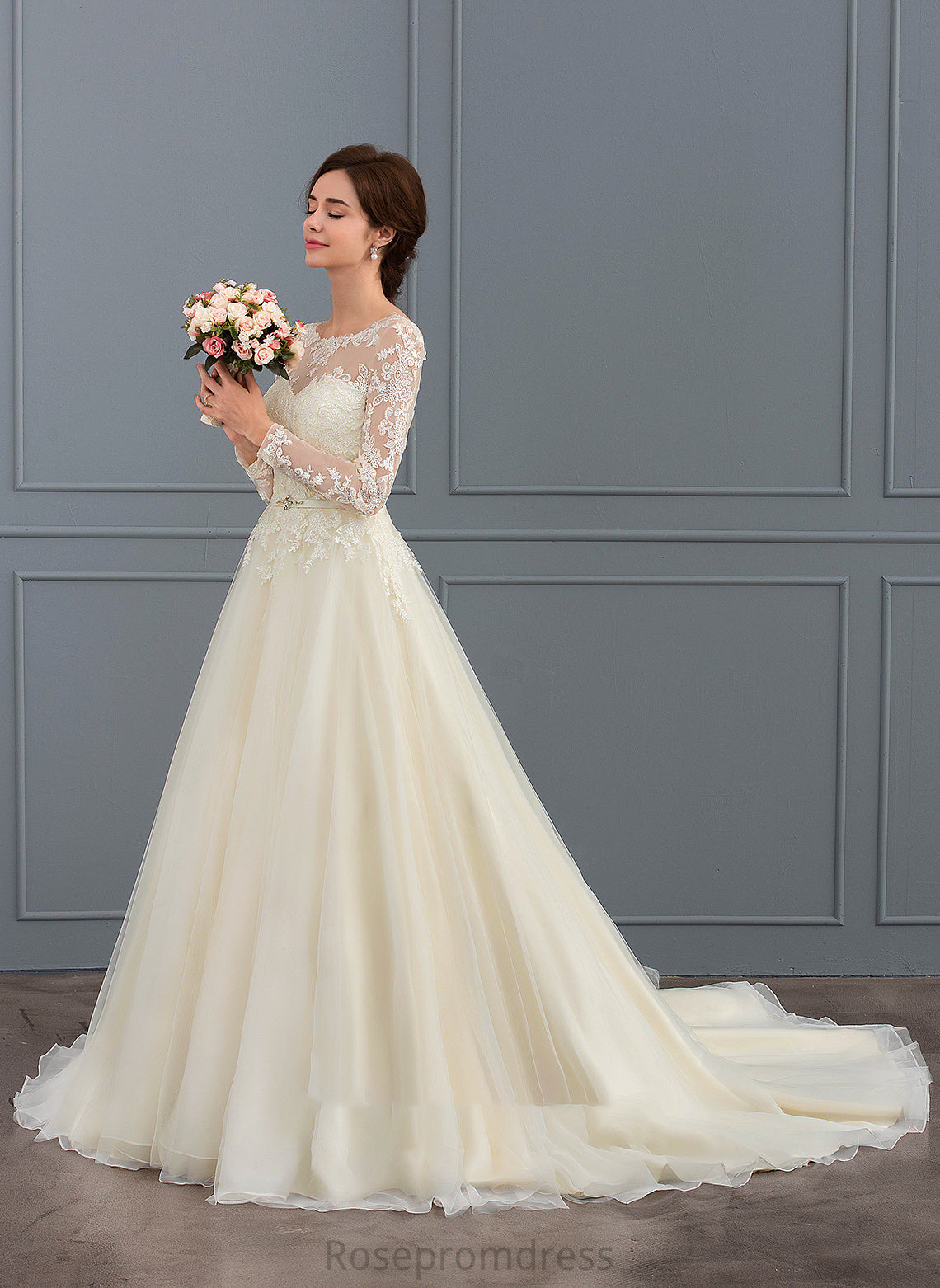Lace Wedding Dresses Abby Court Ball-Gown/Princess Tulle Train Dress Wedding With Sequins Beading Illusion