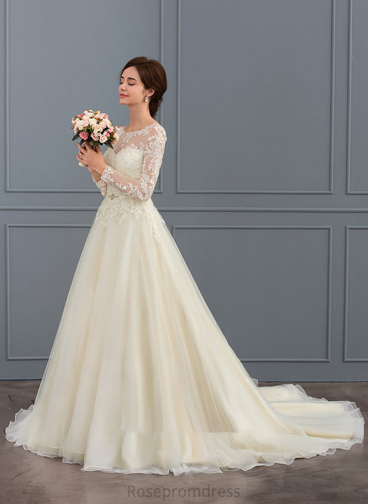 Lace Wedding Dresses Abby Court Ball-Gown/Princess Tulle Train Dress Wedding With Sequins Beading Illusion