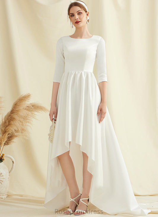 Satin Wedding Cara A-Line Pockets Dress With Wedding Dresses Asymmetrical Neck Scoop