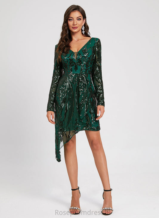 Homecoming Dresses Mallory Asymmetrical Sequins Dress V-neck Sheath/Column Homecoming Sequined Lace With Lace
