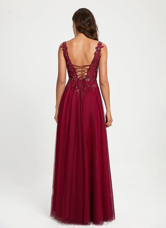 Sequins V-neck Ball-Gown/Princess Tulle Floor-Length With Prom Dresses Natalie