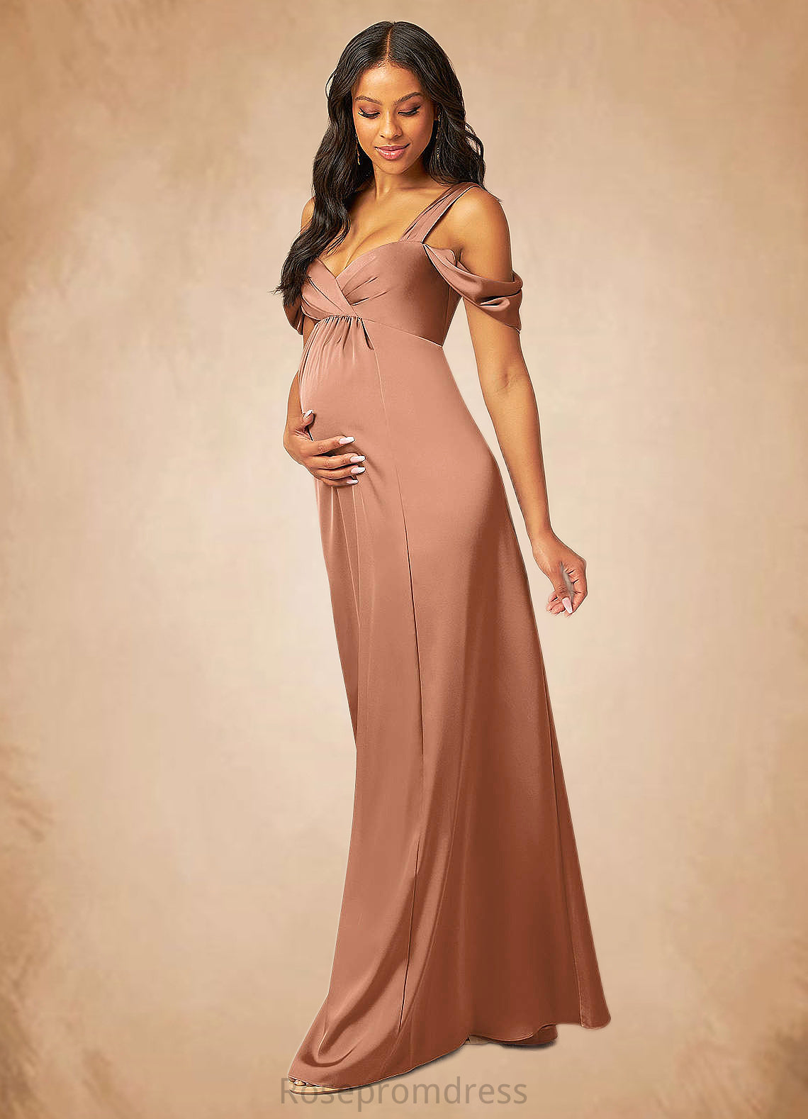 Justine A-Line Pleated Stretch Satin Floor-Length Dress SRSP0019681