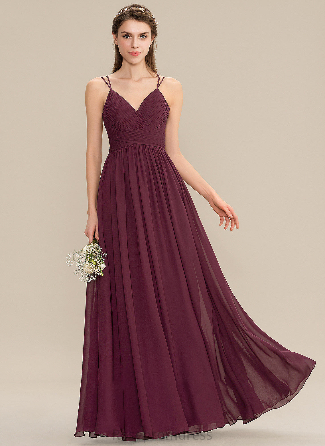 Fabric Silhouette Floor-Length Ruffle V-neck Embellishment Neckline A-Line Length Makenna Bridesmaid Dresses