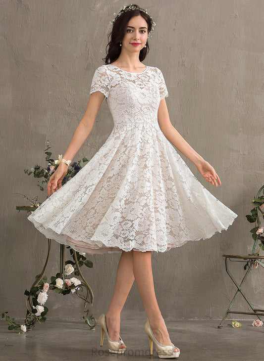 Knee-Length Melissa Scoop A-Line Lace Wedding Dresses Neck Dress Wedding