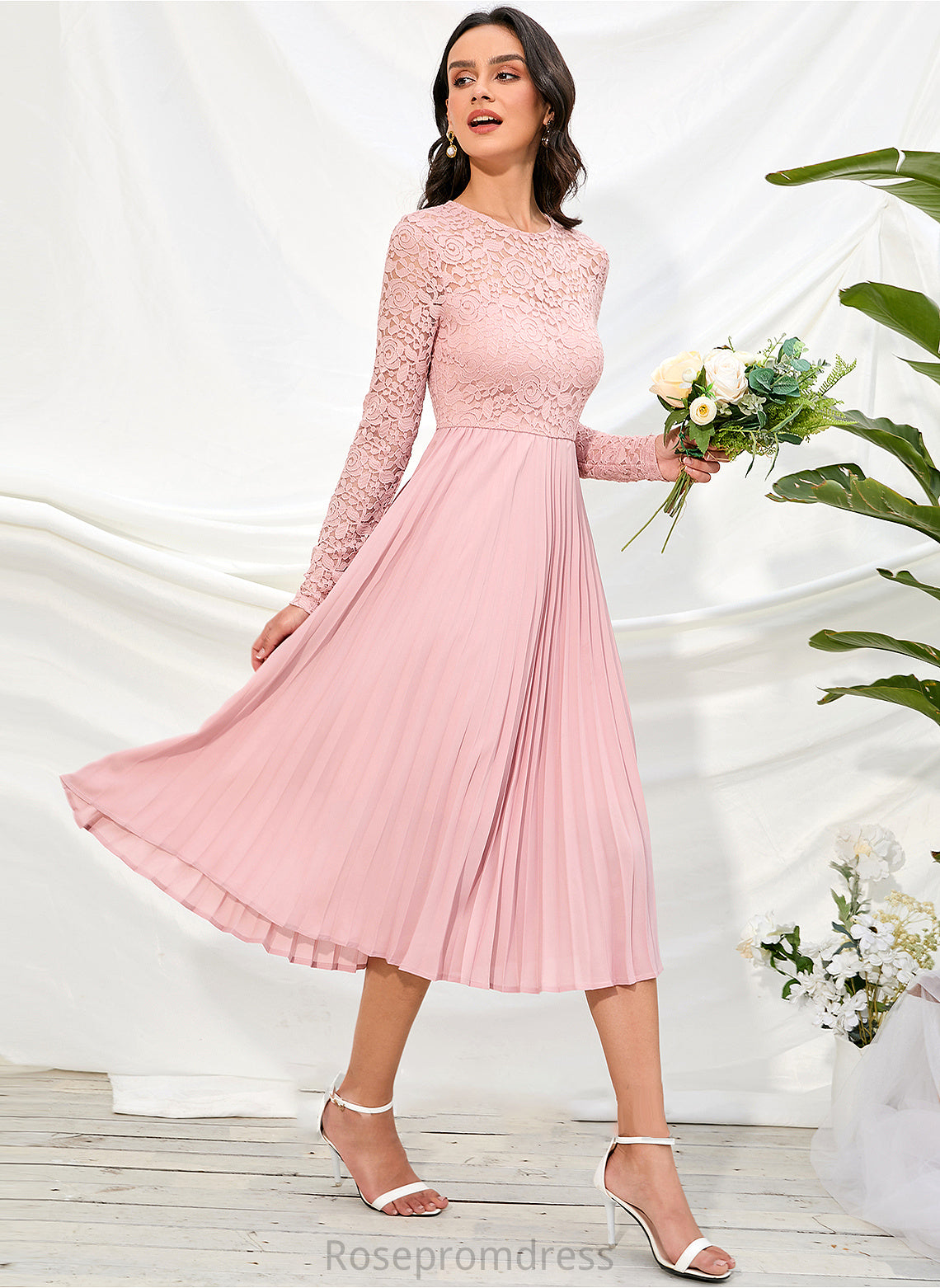 Knee-Length Silhouette Fabric Length Lace A-Line Sleeve Sleeves Straps Jaden A-Line/Princess Floor Length Bridesmaid Dresses