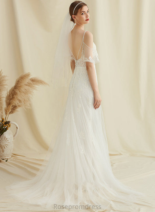 A-Line Lace Beading Kierra Wedding Wedding Dresses With Tulle Dress Train Sweep