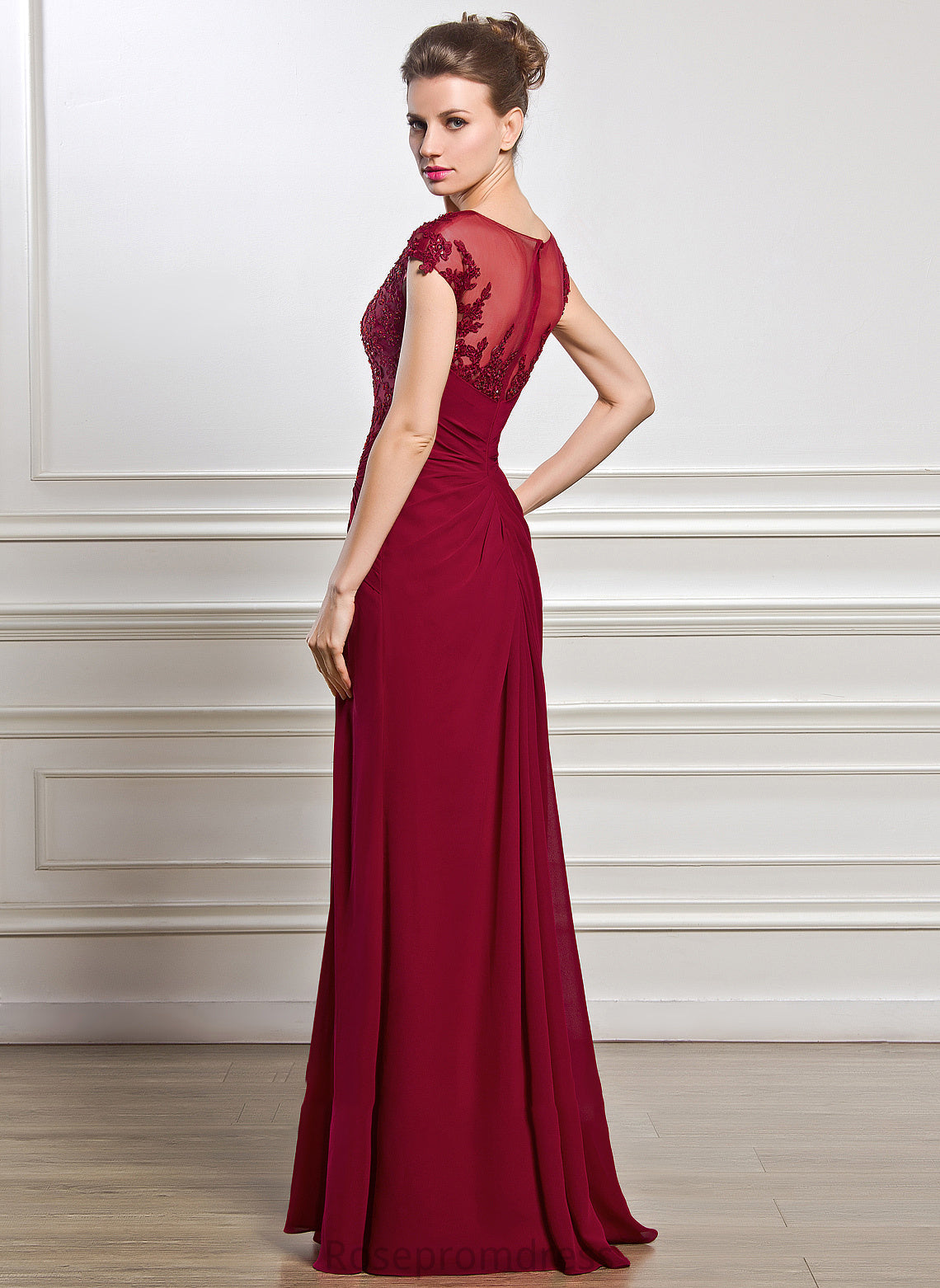Allison Front Neck Sequins Floor-Length Ruffle Bride Scoop Dress Split Lace Sheath/Column With the of Mother Mother of the Bride Dresses Beading Appliques Chiffon