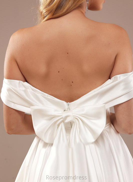 A-Line Dress Asymmetrical Pockets Wedding Satin With Wedding Dresses Noelle Off-the-Shoulder