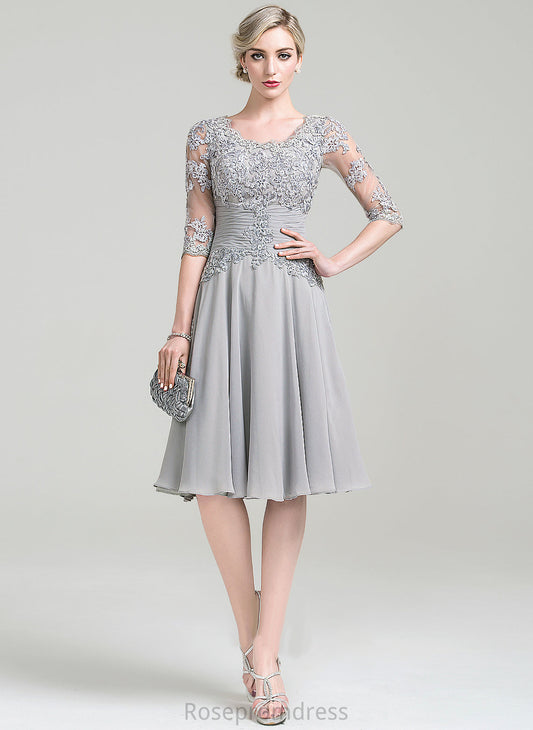 the of With Dress Mother of the Bride Dresses Chiffon Ruffle A-Line Scoop Mother Knee-Length Appliques Neck Bride Viviana Lace