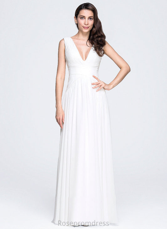 Ruffle Floor-Length Wedding Dresses Wedding V-neck With A-Line Chiffon Hailie Dress