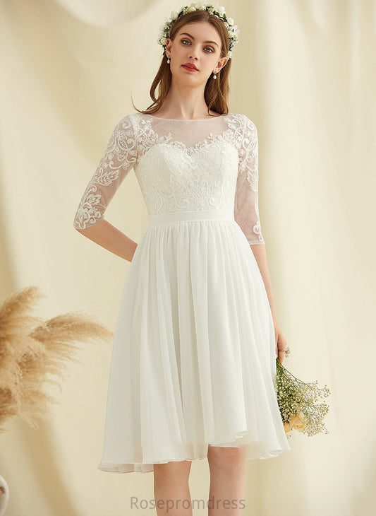 Lace Sequins A-Line Isabelle Chiffon Wedding Dresses Knee-Length With Dress Wedding