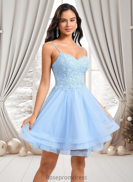 Izabella A-line V-Neck Short Lace Tulle Homecoming Dress With Rhinestone Sequins DSP0025658