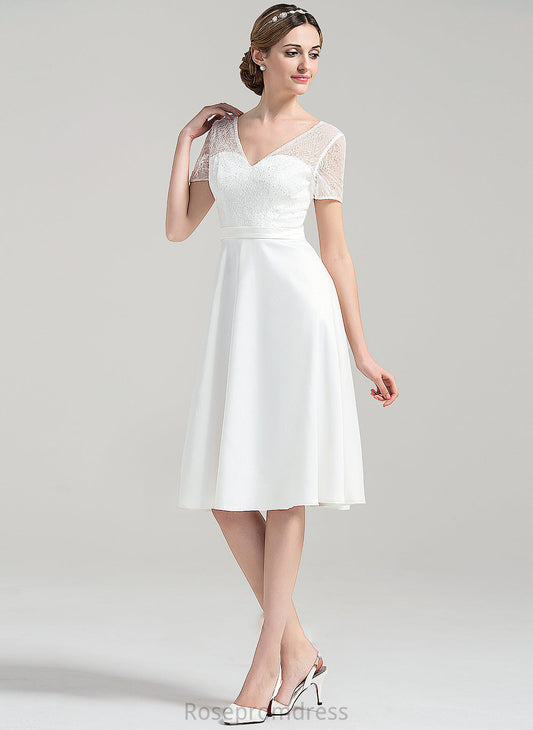 Ashlee V-neck A-Line Satin Dress Wedding Knee-Length Wedding Dresses